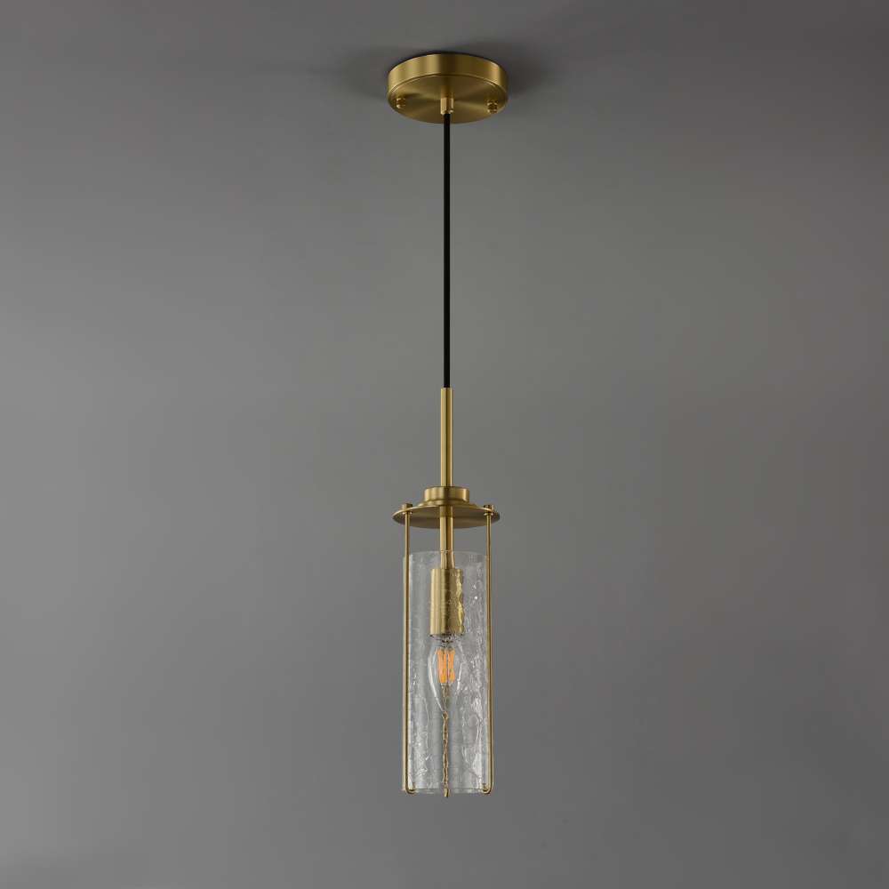 Belmont Warm Brass And Clear Crack Glass Pendant Lights - view 2