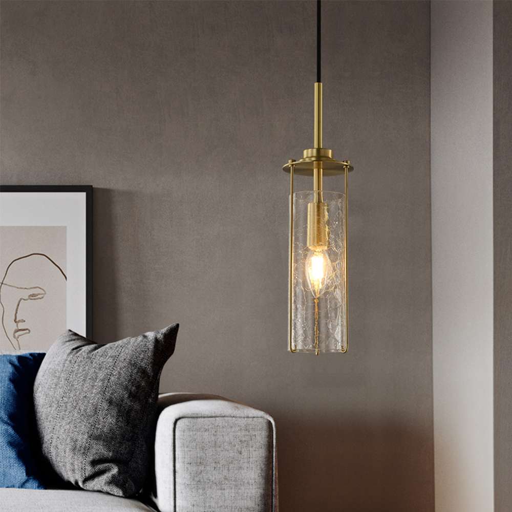 Belmont Warm Brass And Clear Crack Glass Pendant Lights - view 3