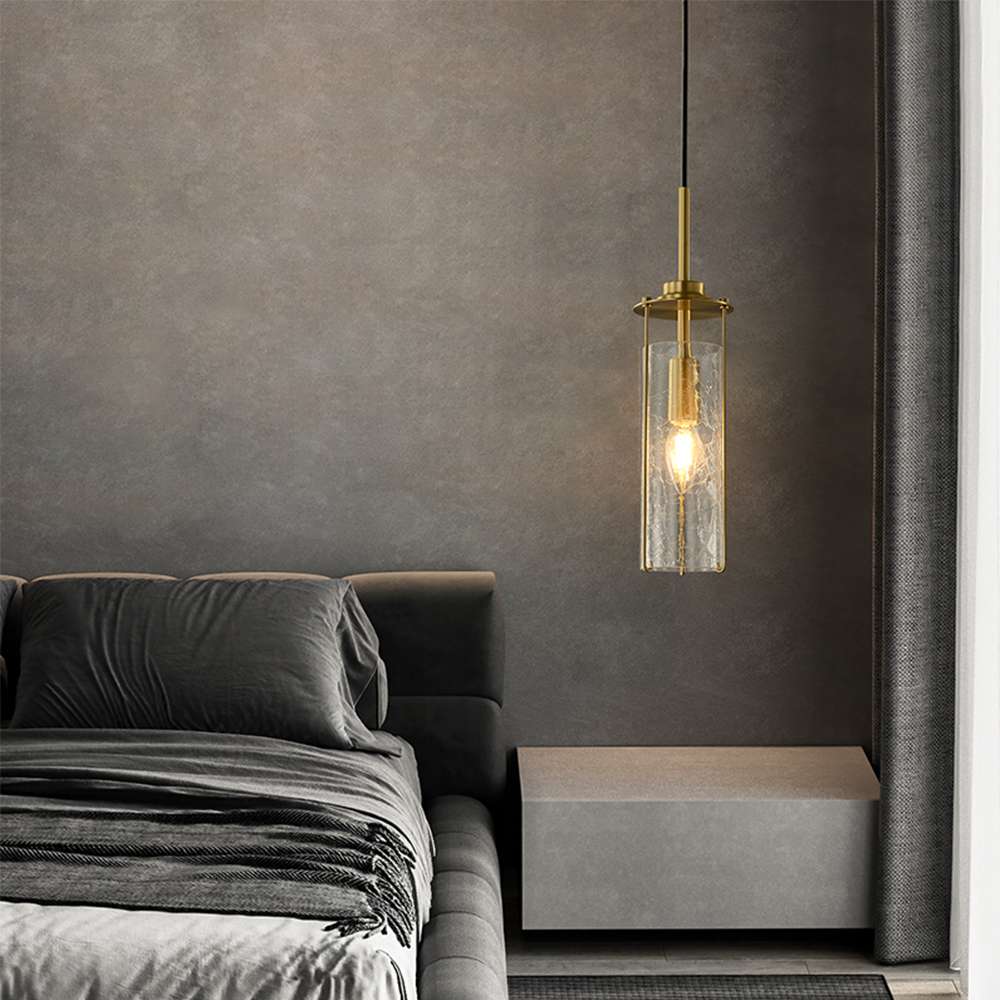 Belmont Warm Brass And Clear Crack Glass Pendant Lights - view 4