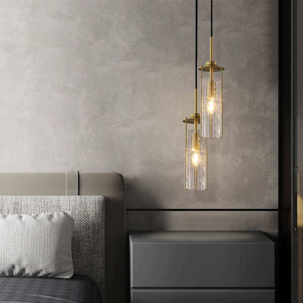 Belmont Warm Brass And Clear Crack Glass Pendant Lights - view 5