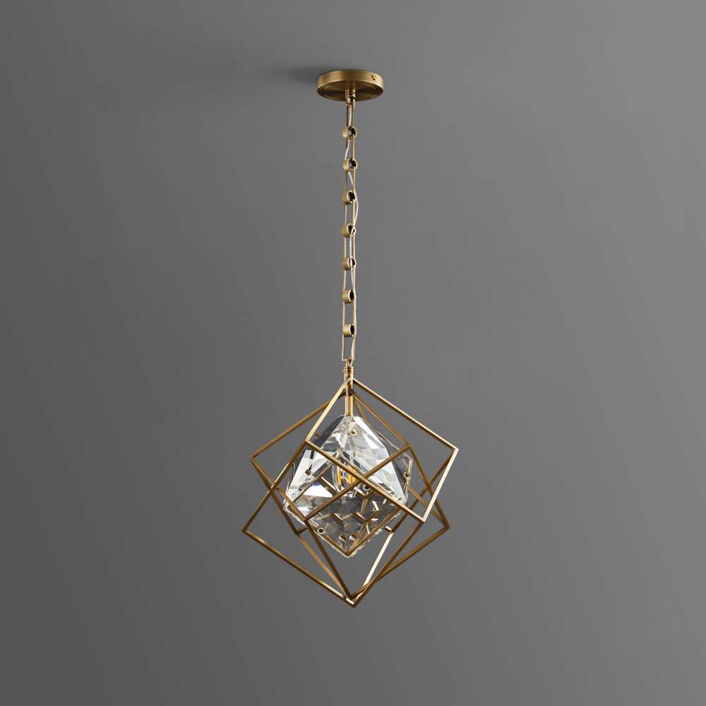 Modern Medium Cubist Brass Frame Crystal Chandelier - view 2