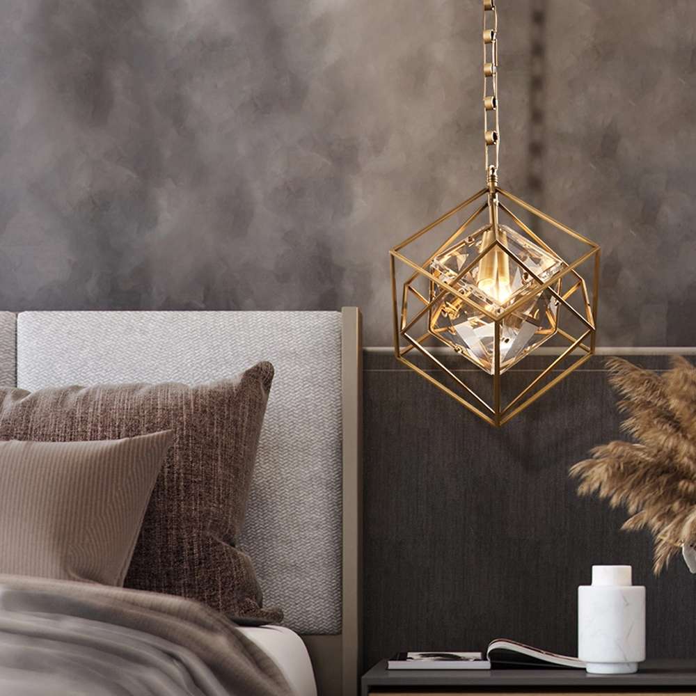 Modern Medium Cubist Brass Frame Crystal Chandelier - view 5