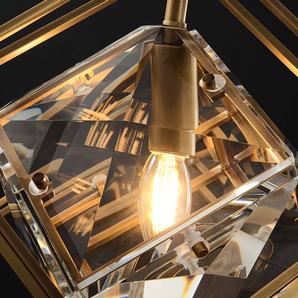Modern Medium Cubist Brass Frame Crystal Chandelier - view 6