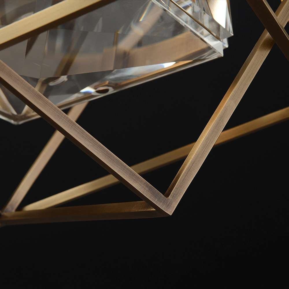 Modern Medium Cubist Brass Frame Crystal Chandelier - view 7