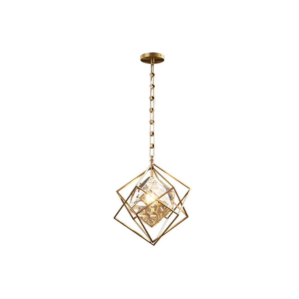 Modern Medium Cubist Brass Frame Crystal Chandelier - view 8