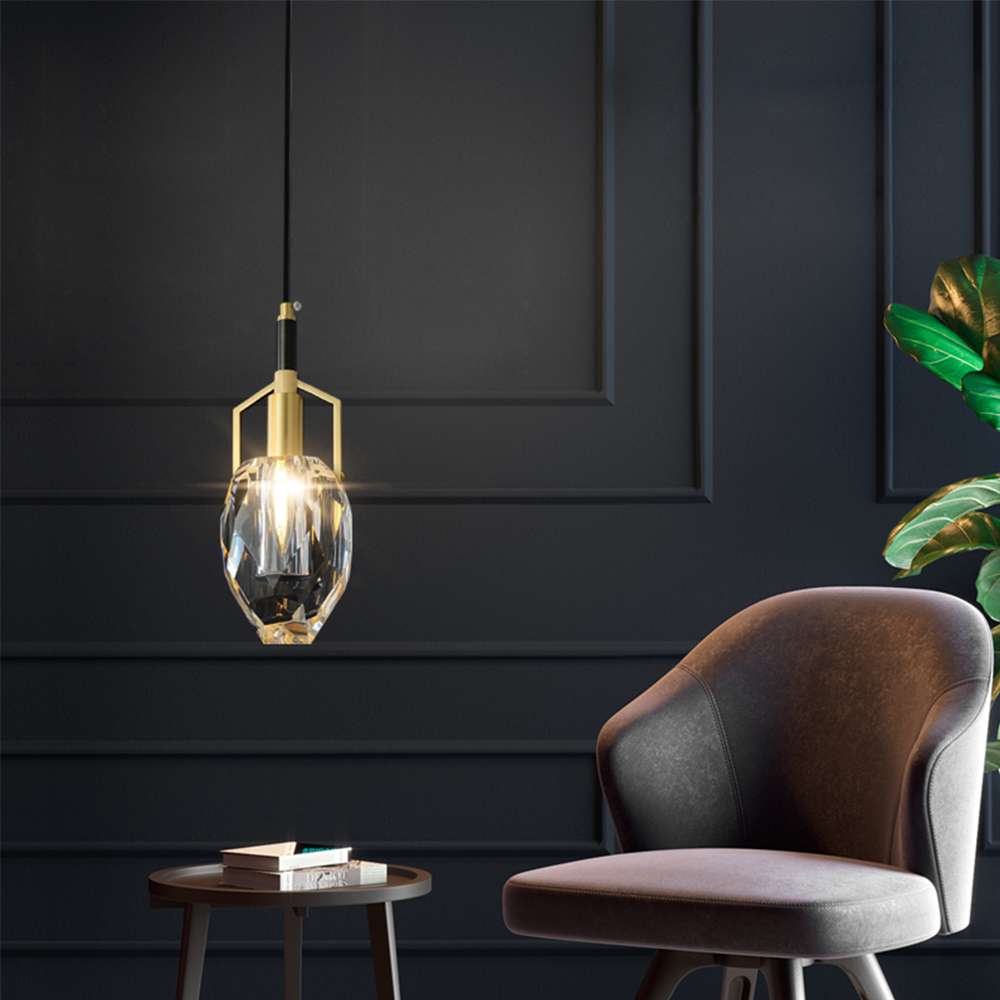 Empire Small Brass Frame Crystal Lampshade Hanging Lights - view 6
