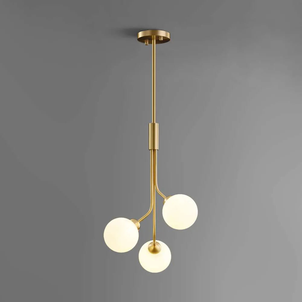 Contemporary Satin Brass Lampbody White Glass Pendant Lights - view 1