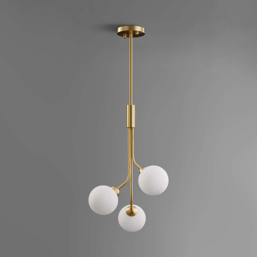 Contemporary Satin Brass Lampbody White Glass Pendant Lights - view 2