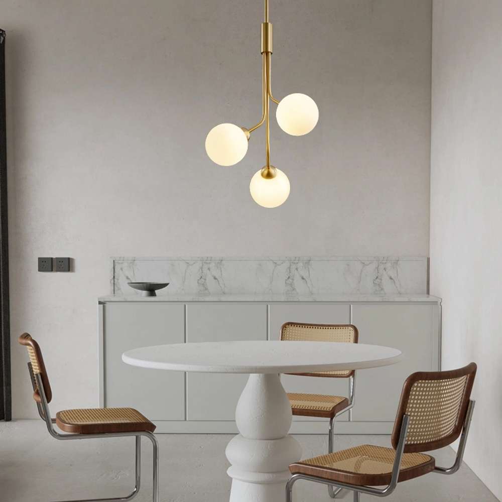 Contemporary Satin Brass Lampbody White Glass Pendant Lights - view 3