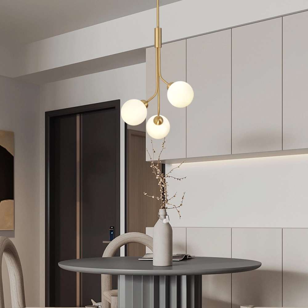 Contemporary Satin Brass Lampbody White Glass Pendant Lights - view 4