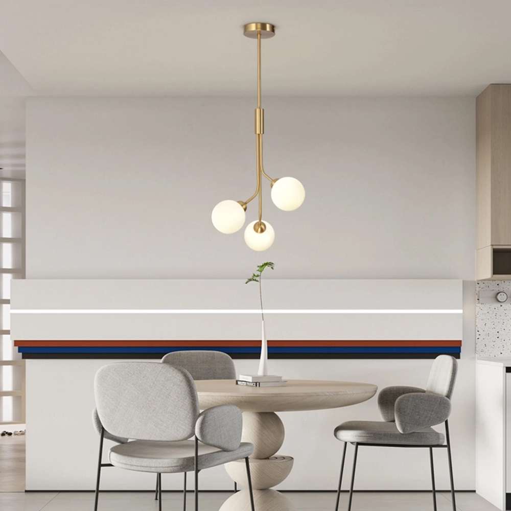 Contemporary Satin Brass Lampbody White Glass Pendant Lights - view 5