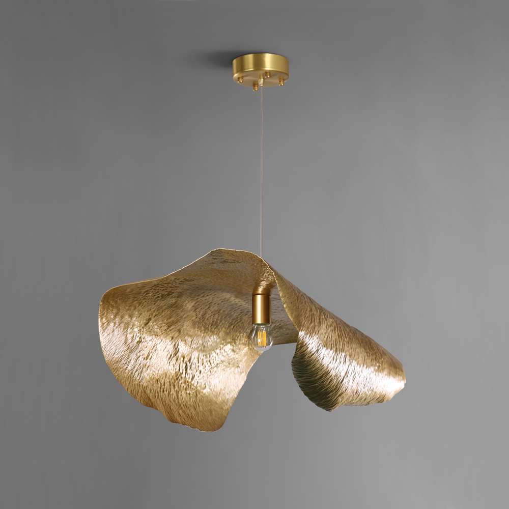 Minimalist Hammered Leave Lampshade Brass Pendant Light - view 2