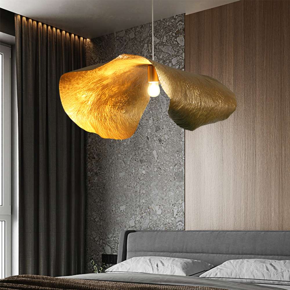 Minimalist Hammered Leave Lampshade Brass Pendant Light - view 3