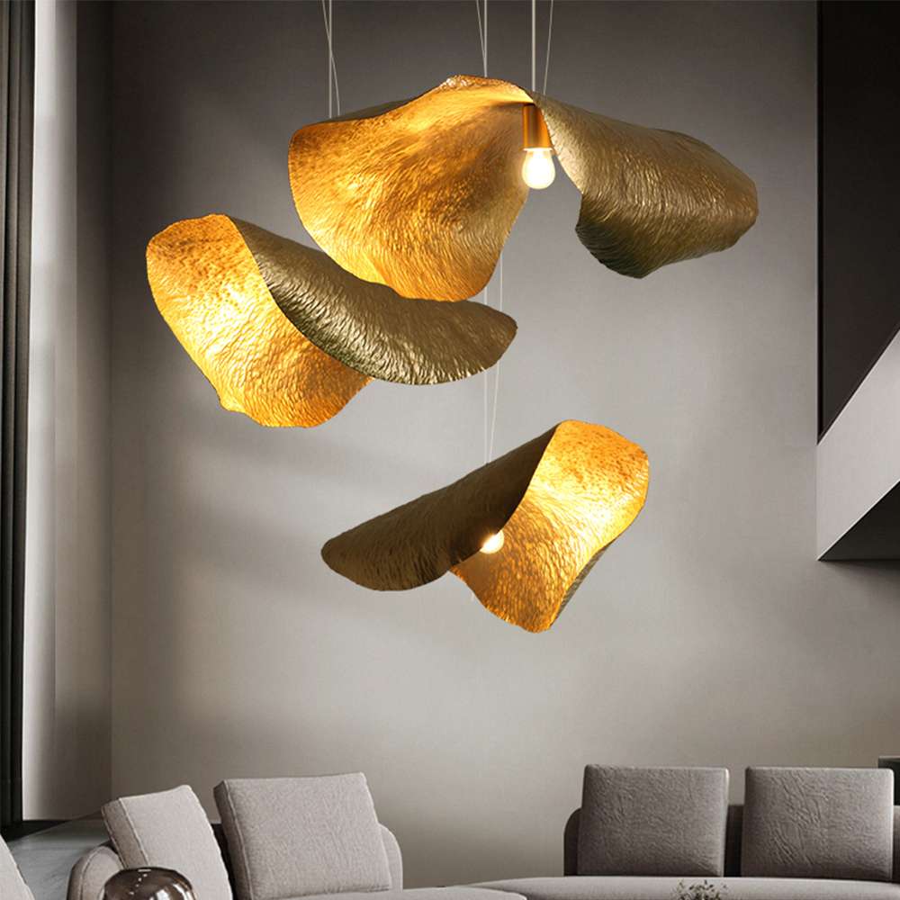Minimalist Hammered Leave Lampshade Brass Pendant Light - view 4