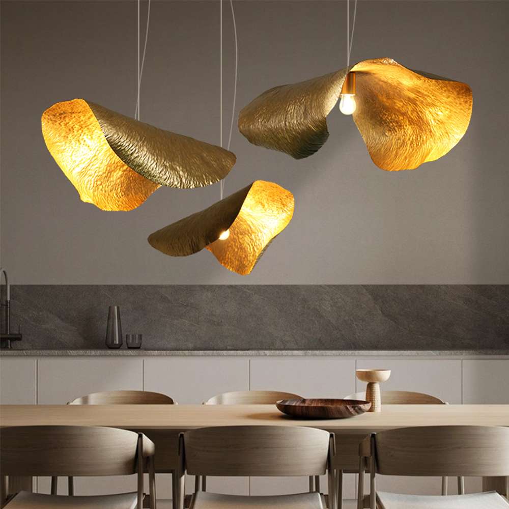 Minimalist Hammered Leave Lampshade Brass Pendant Light - view 5