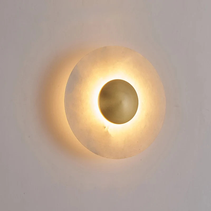 LED Round Marble and Matte White Disc Wall Sconce - view 1