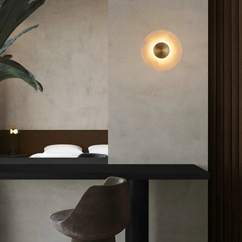 LED Round Marble and Matte White Disc Wall Sconce - view 2
