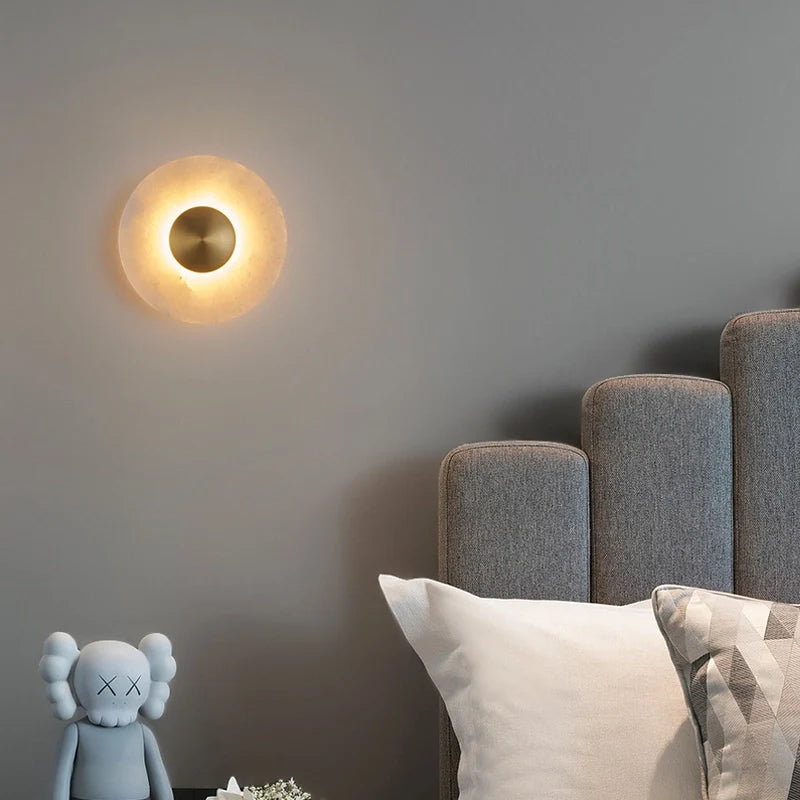 LED Round Marble and Matte White Disc Wall Sconce - view 3