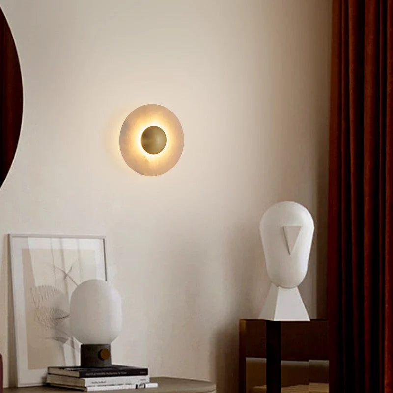 LED Round Marble and Matte White Disc Wall Sconce - view 4