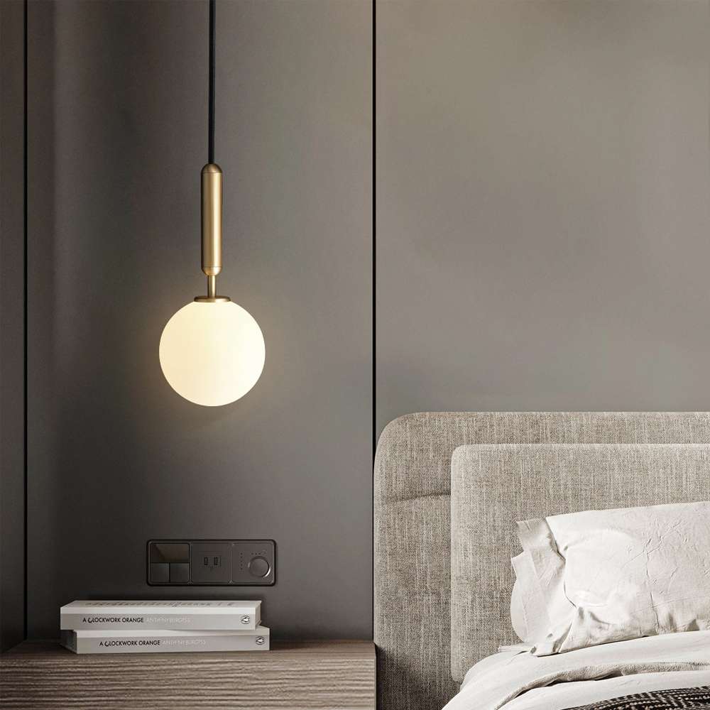 Modern Brass Opal Globe 1 Light Glass Pendant Lights - view 6
