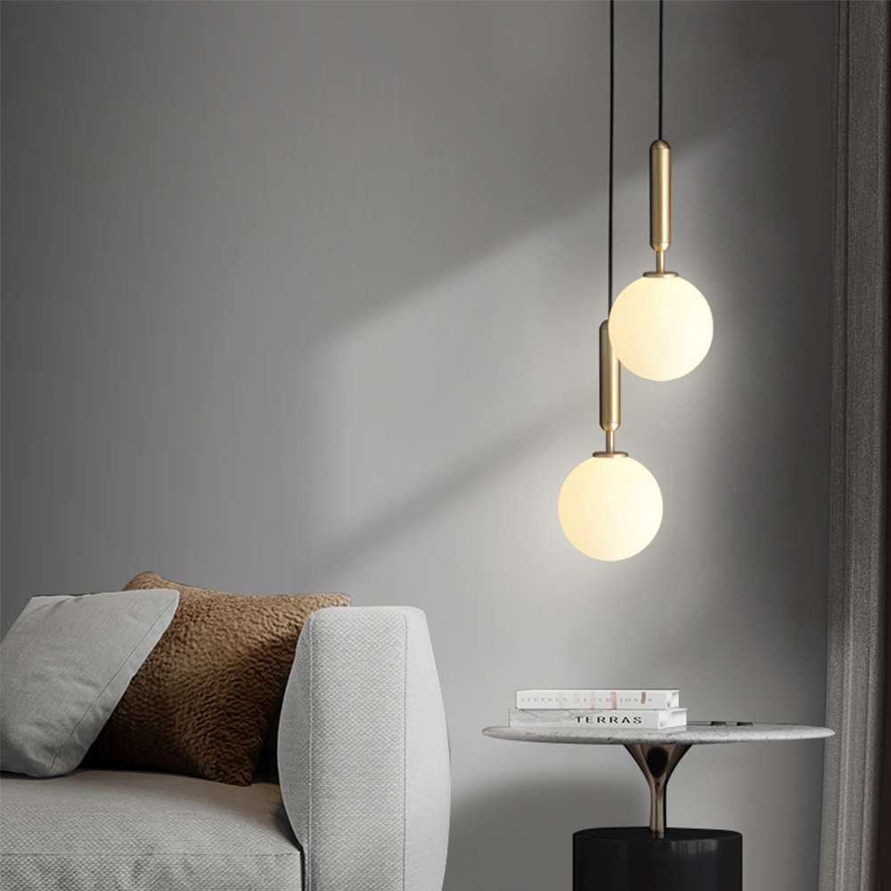 Modern Brass Opal Globe 1 Light Glass Pendant Lights - view 7
