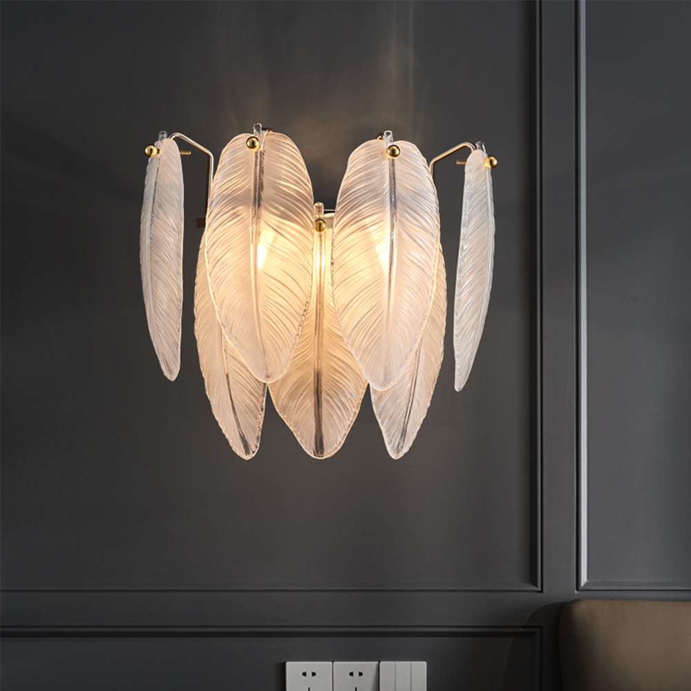 Modern Wall Sconces with White Glass Shade in Feather Shape - view 3