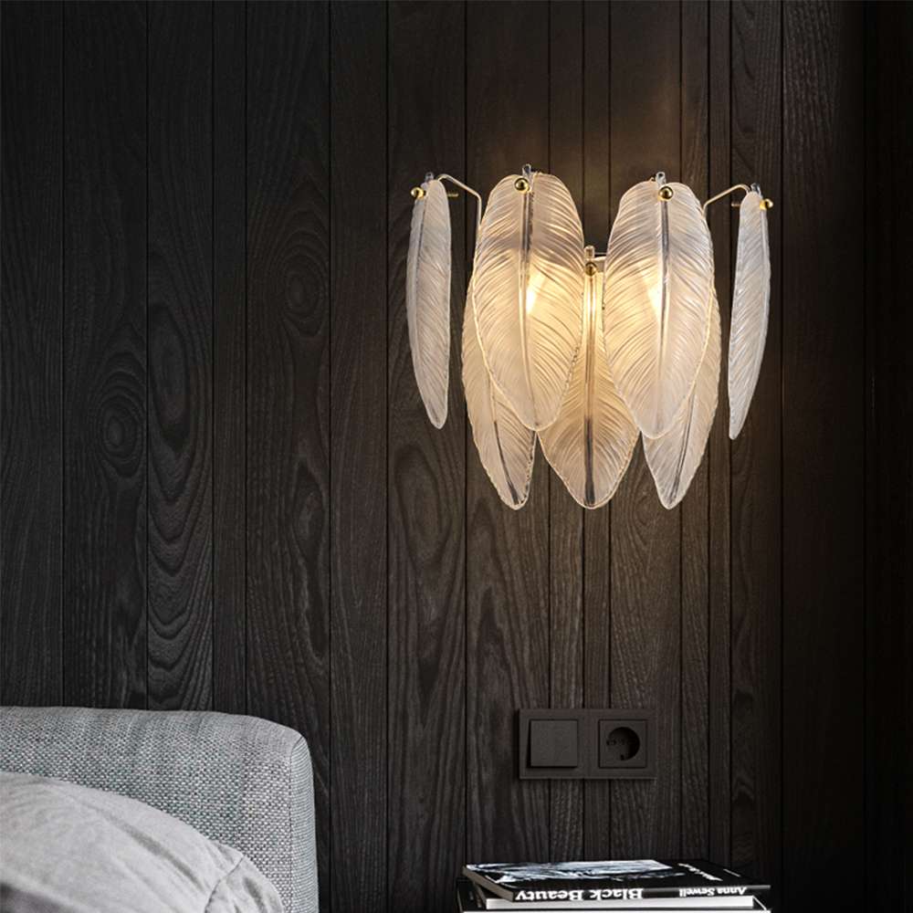 Modern Wall Sconces with White Glass Shade in Feather Shape - view 4
