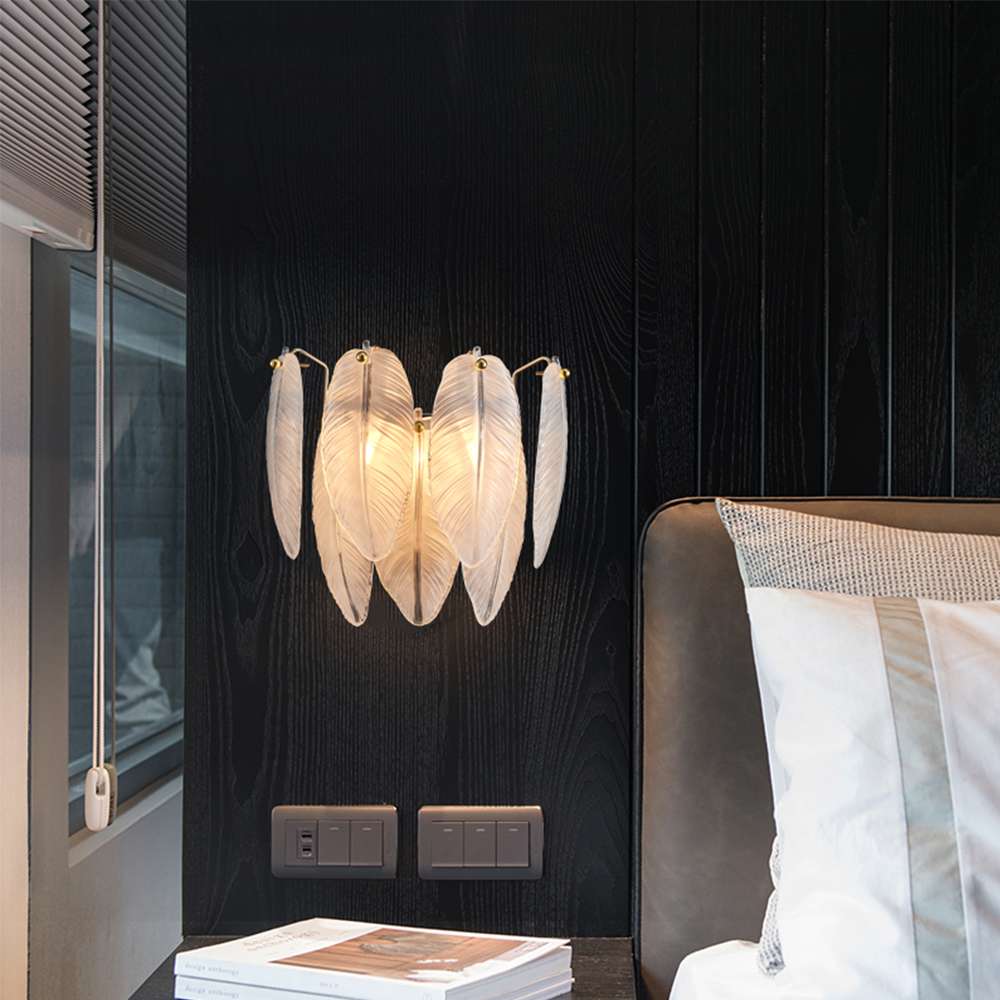 Modern Wall Sconces with White Glass Shade in Feather Shape - view 5