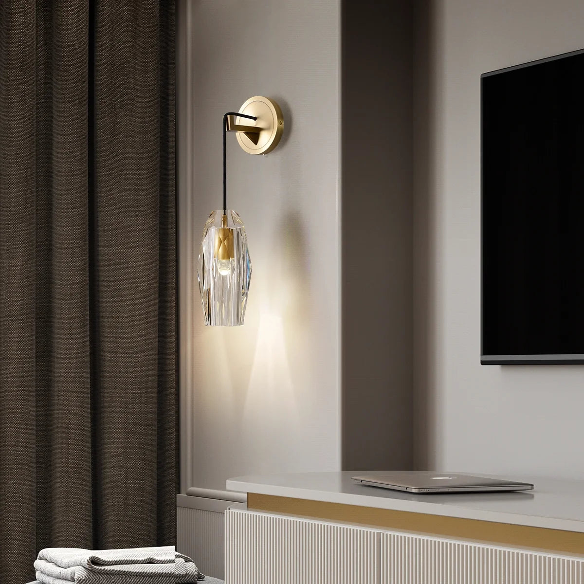Geometric Crystal Shade Modern Wall Sconces indoor with Brass Base - view 3