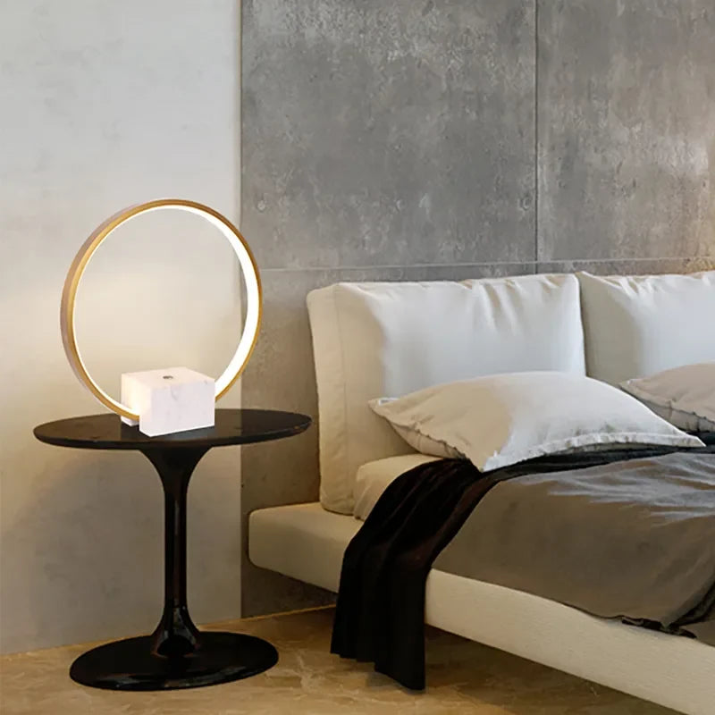 Contemporary Portal Ring LED Table Lamp – Marble Base - view 2