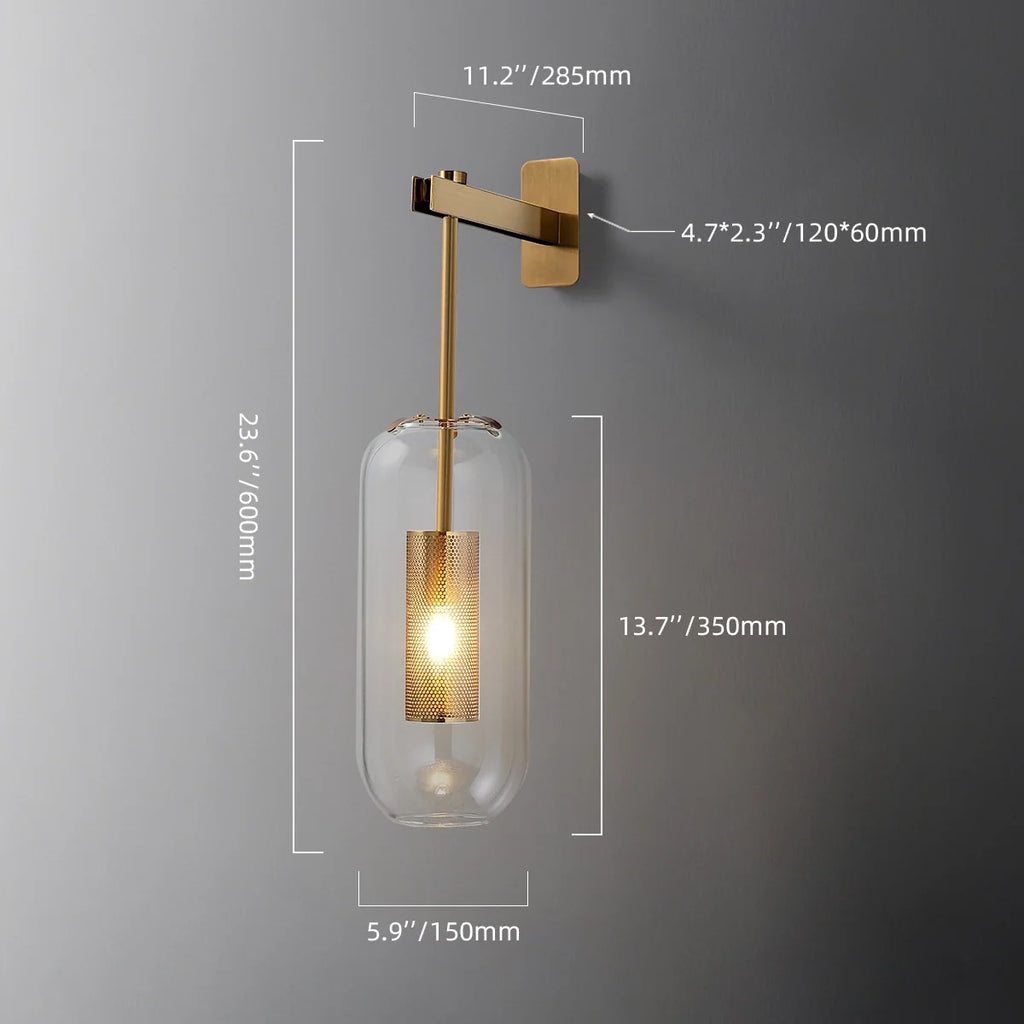 Mid-Century Modern 1-Light Glass Cylinder Wall Light Fixture - view 13