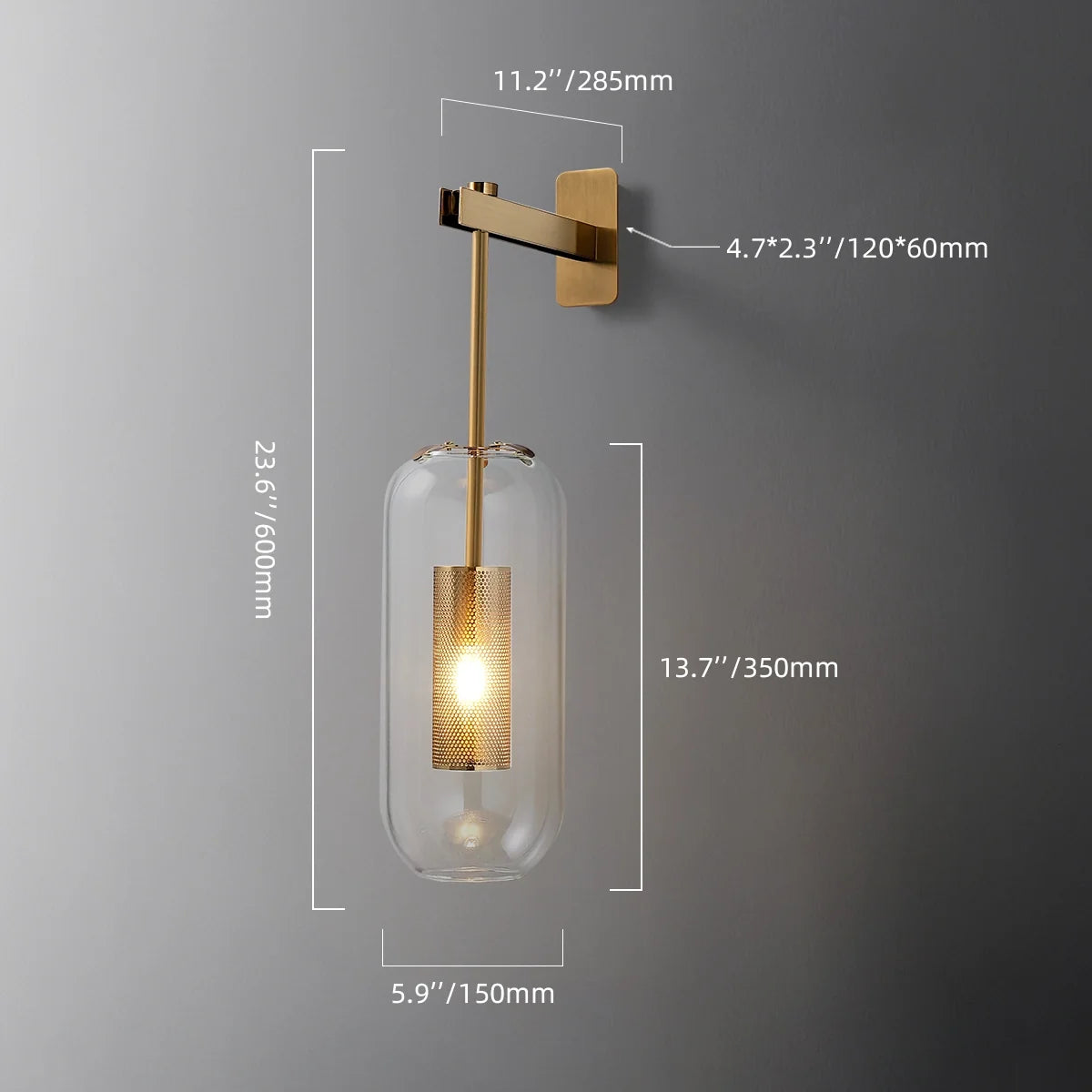 Mid-Century Modern 1-Light Glass Cylinder Wall Light Fixture - view 13