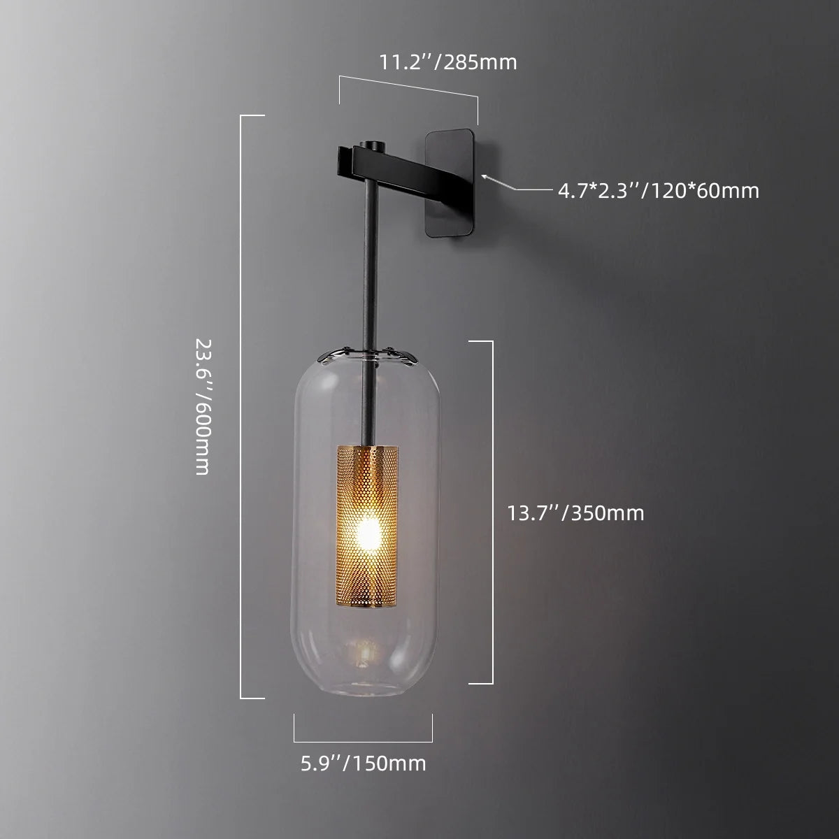 Mid-Century Modern 1-Light Glass Cylinder Wall Light Fixture - view 14