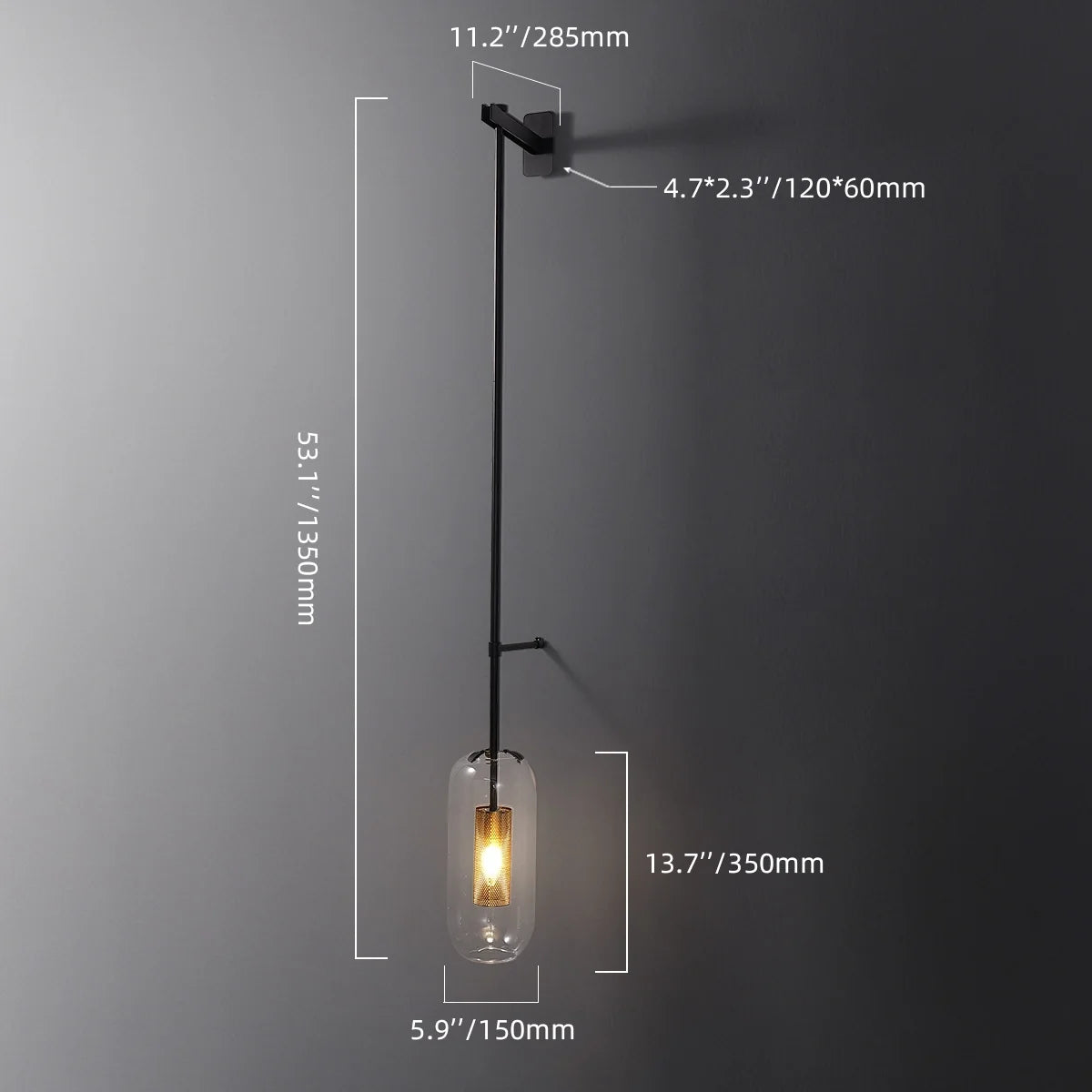 Mid-Century Modern 1-Light Glass Cylinder Wall Light Fixture - view 16