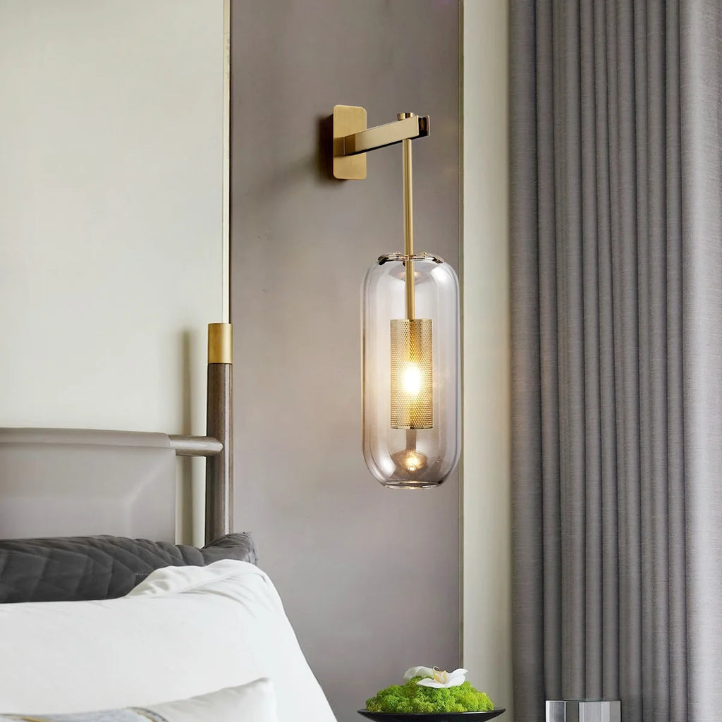 Mid-Century Modern 1-Light Glass Cylinder Wall Light Fixture - view 3