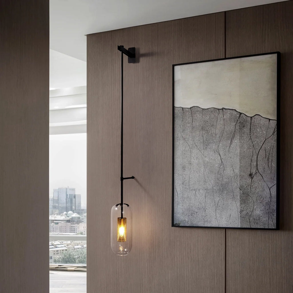 Mid-Century Modern 1-Light Glass Cylinder Wall Light Fixture - view 5