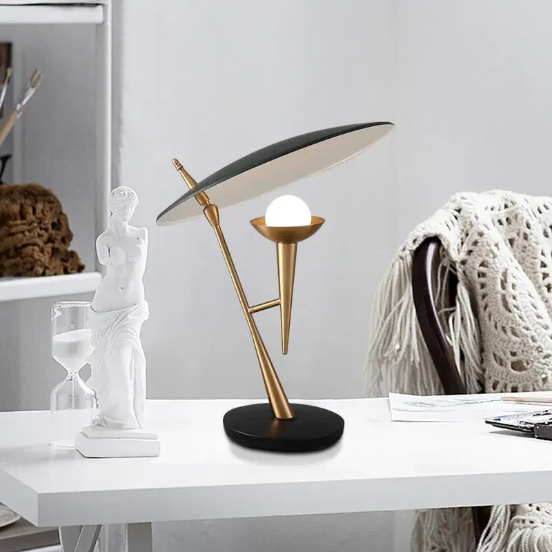 Modern Black & Gold Scalloped Ceramic Shade Table Light - view 1
