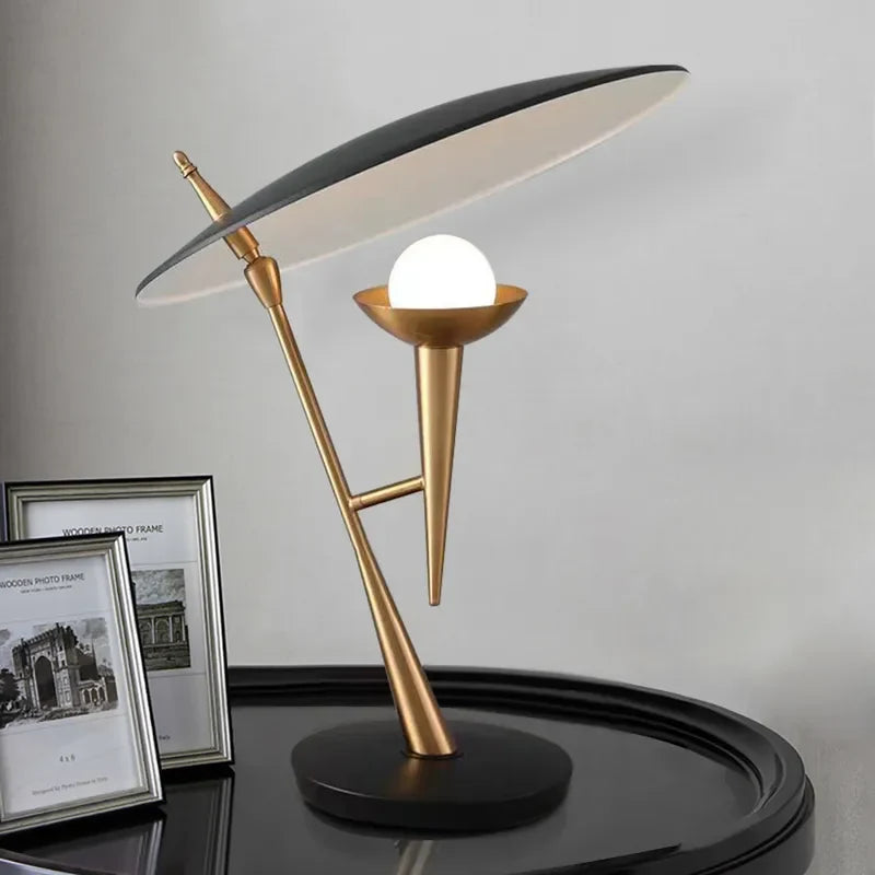 Modern Black & Gold Scalloped Ceramic Shade Table Light - view 2
