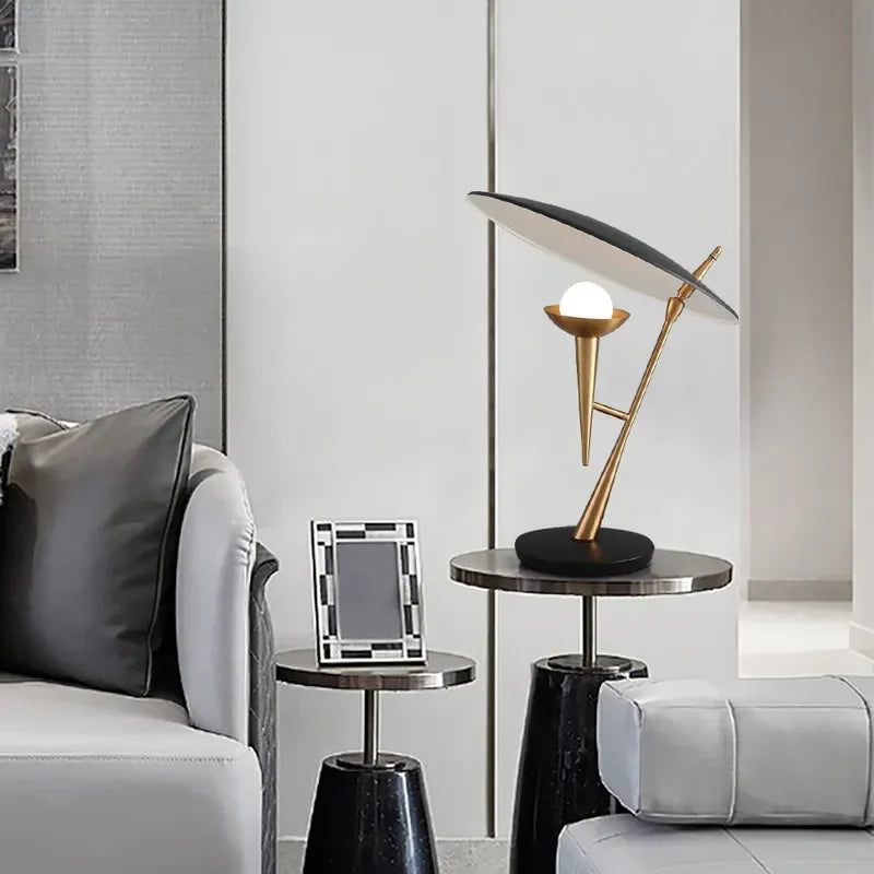 Modern Black & Gold Scalloped Ceramic Shade Table Light - view 3