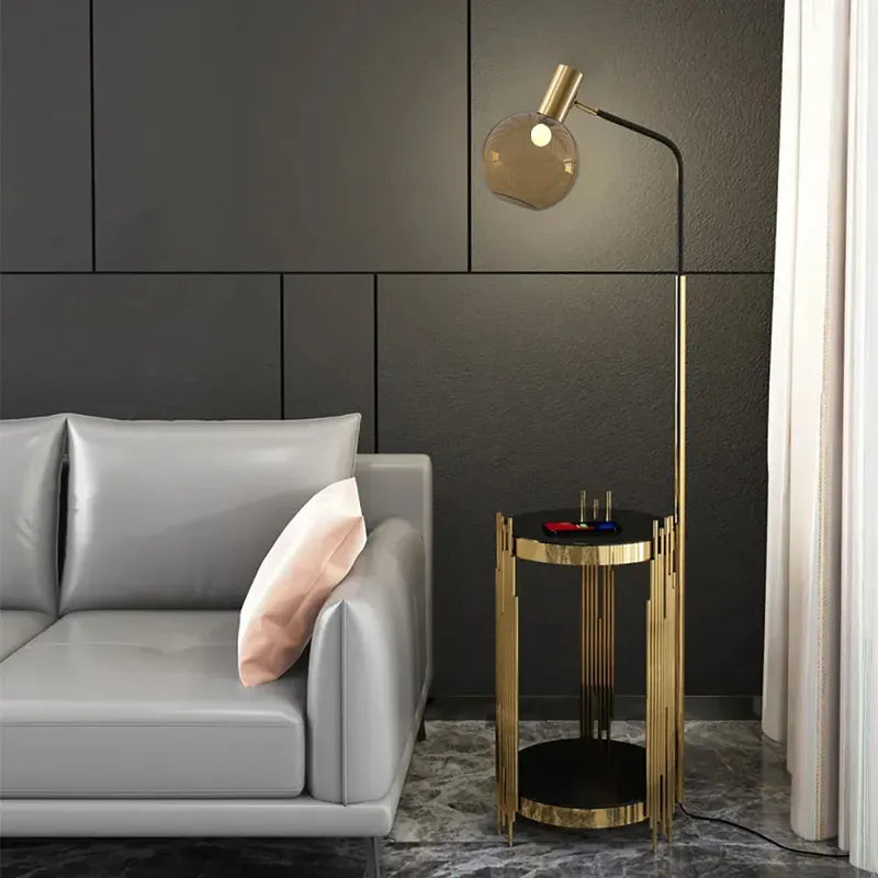 Modern Floor End Table Lamps with Glass Shade & USB Port - view 1