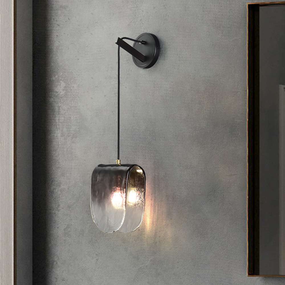 Hang Smoky Gray Glass Wall Sconces for Living Room - view 3