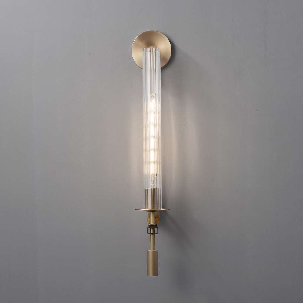 Contemporary Column Fluted Glass Wall Sconces in Brass - view 1