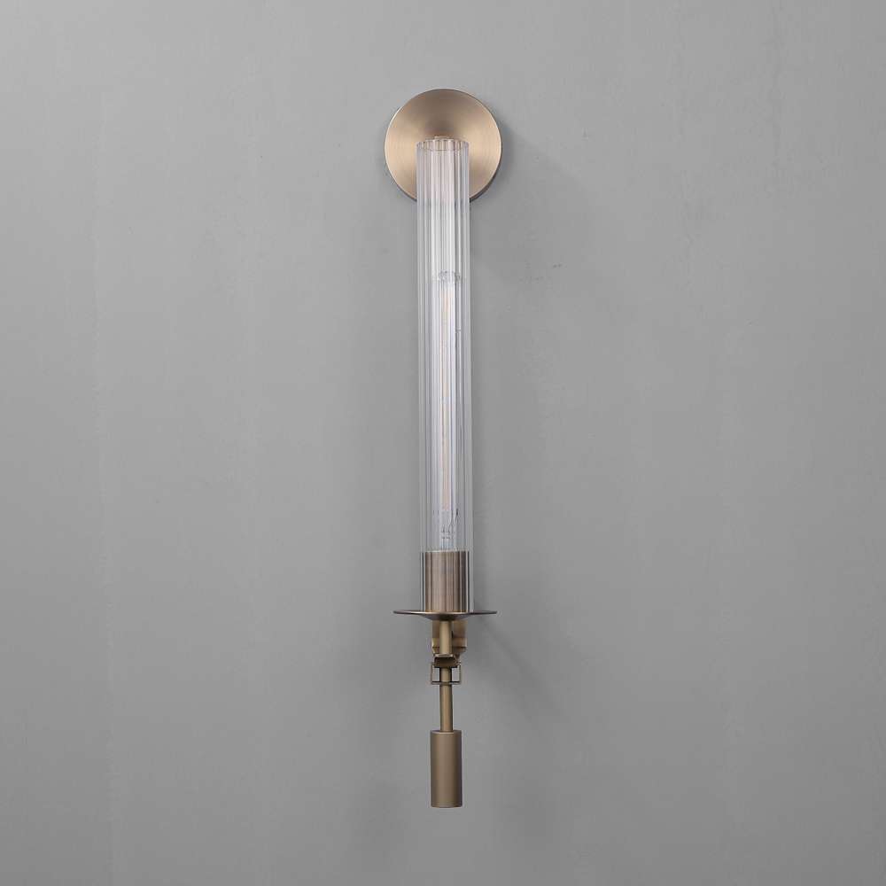 Contemporary Column Fluted Glass Wall Sconces in Brass - view 2