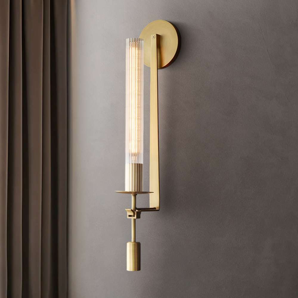 Contemporary Column Fluted Glass Wall Sconces in Brass - view 3