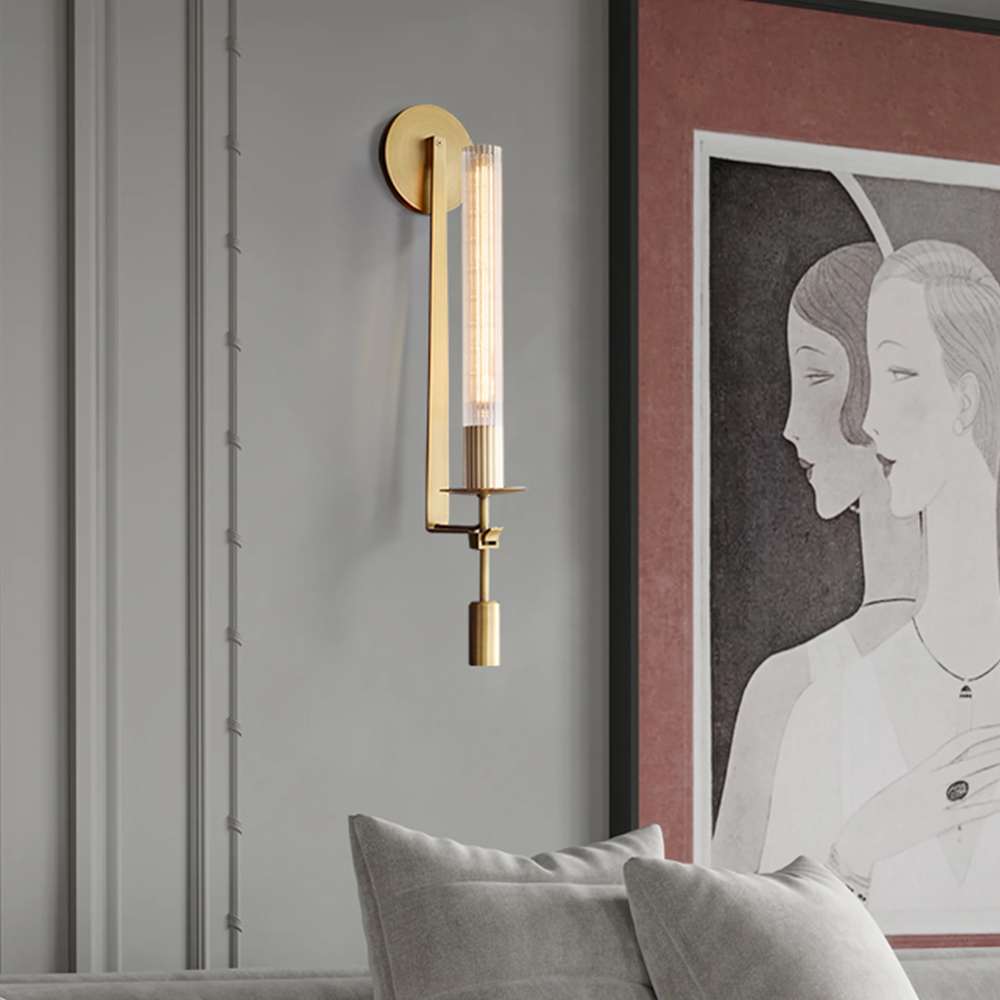 Contemporary Column Fluted Glass Wall Sconces in Brass - view 4