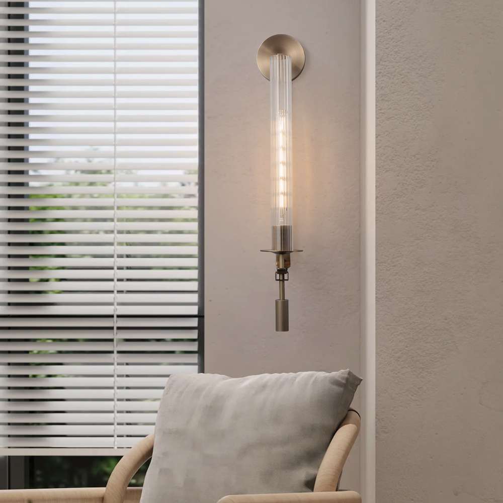 Contemporary Column Fluted Glass Wall Sconces in Brass - view 5