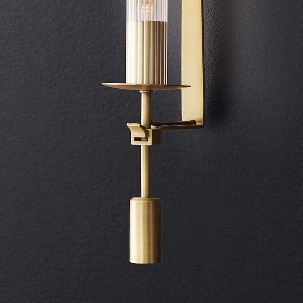 Contemporary Column Fluted Glass Wall Sconces in Brass - view 6