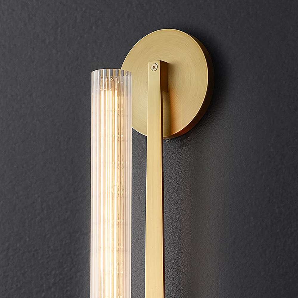 Contemporary Column Fluted Glass Wall Sconces in Brass - view 7