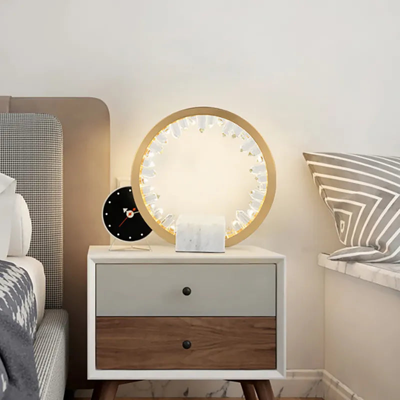 Modern Portal Round Table Lamp with Opal Quartz Base - view 2