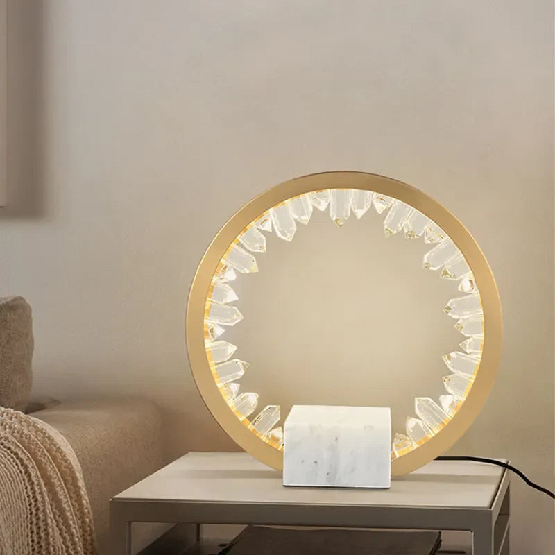 Modern Portal Round Table Lamp with Opal Quartz Base - view 4
